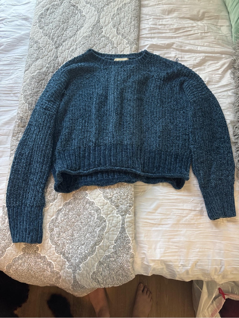 Altar'd State Deep Teal Cropped Chunky Knit Sweater